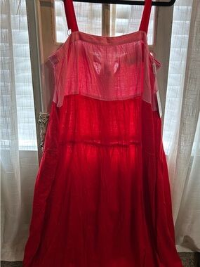 Petal & Pup linen blend maxi color block Dress Red Pink NEW cruise resort wear